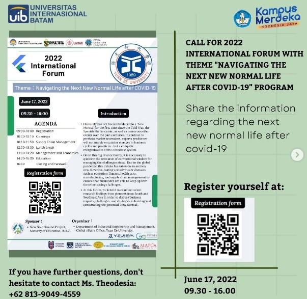 Call for 2022 International Forum with theme “Navigating the Next New Normal Life After Covid-19” Program