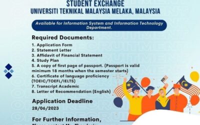 Open Recruitment Student Exchange to University of Teknikal Melaka, Malaysia